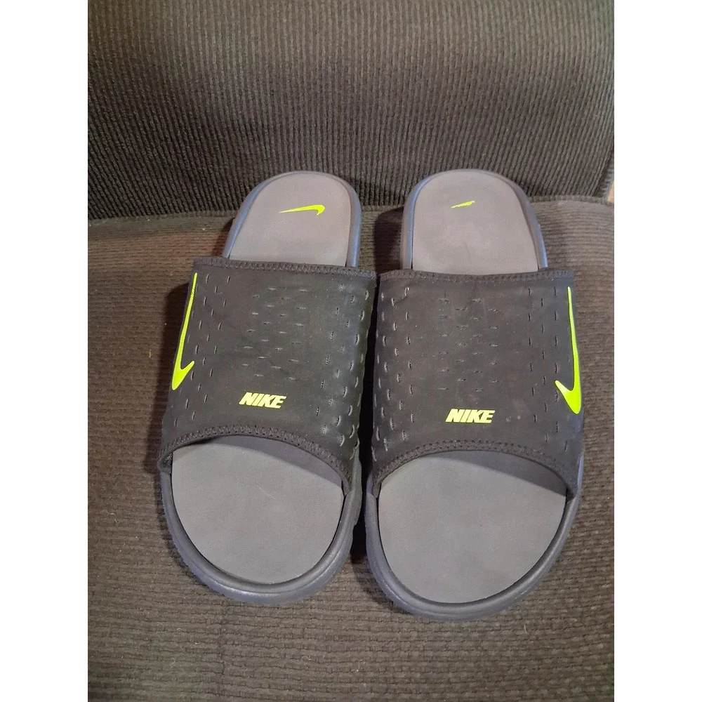 Nike Solarsoft Slide Mens 10 Grey Anthracite Volt Yellow Sandals 343998-031